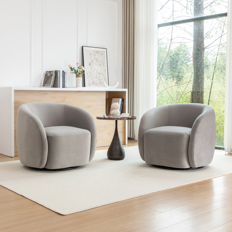 Arrun Velvet Swivel Barrel Chair, Gray