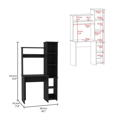 2 Piece Office Set, Dozza Bookcase + Aramis Desk, Black