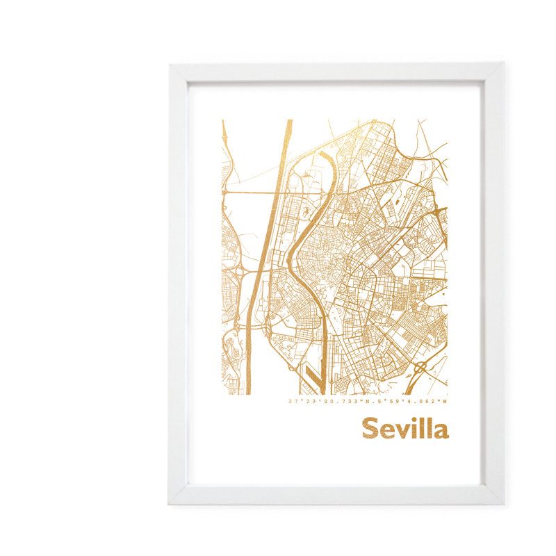 Sevilla Map - Single Picture Frame Print, 42.5cm H x 32.5cm W x 3.5cm D