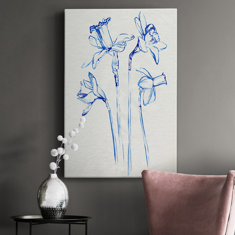 Toile tendue avec châssis Inky Daffodils II - prête à être accrochée, H 18 po x l 12 po x P 1,5 po