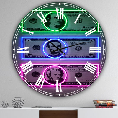 Founding Fathers Neon Dollar - Oversized Modern Wall Clock
