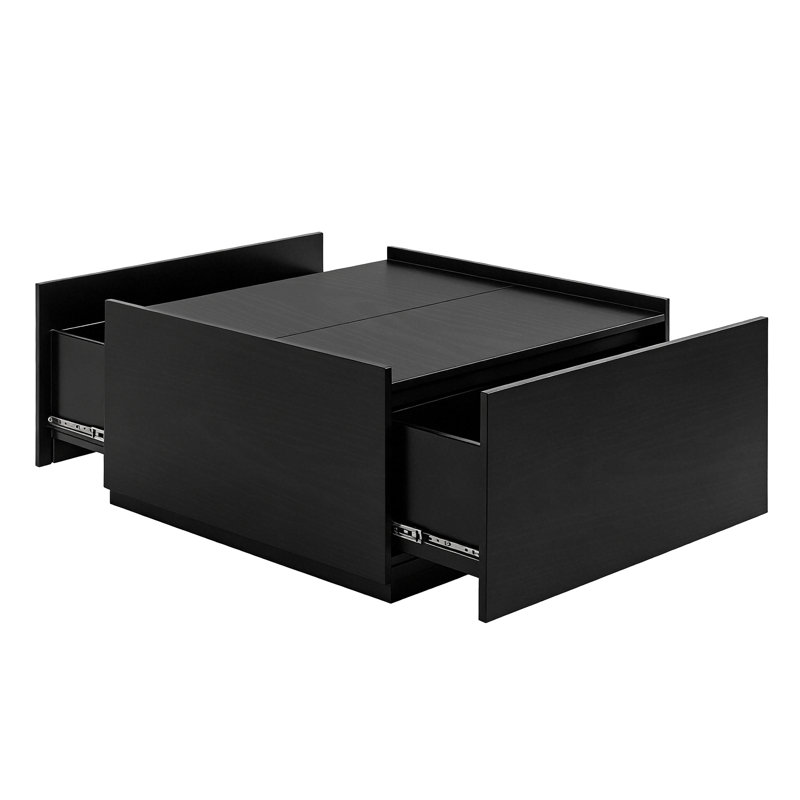 Table basse carrée avec tiroirs de rangement double face Klag, Noir