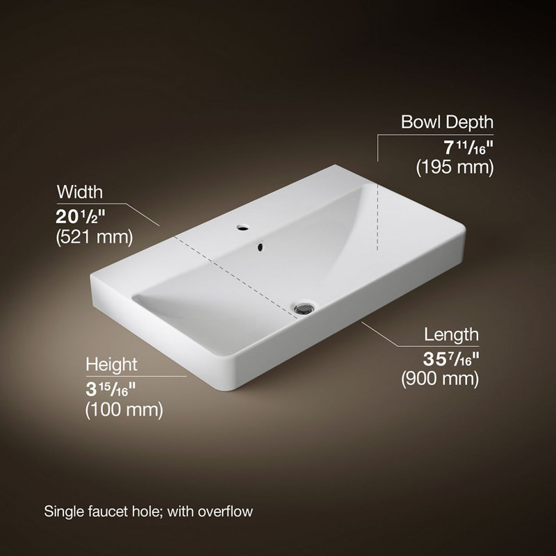 Vox® Rectangle Vessel Bathroom Sink with Single Faucet Hole