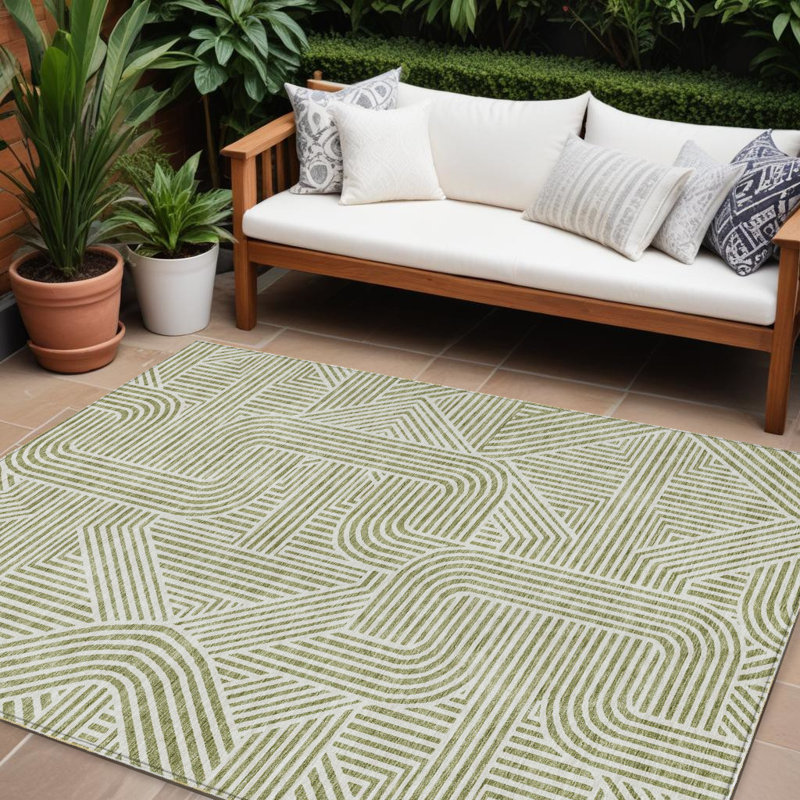 Tapis d'extérieur lavable abstrait vert artichaut 10 pi x 14 pi artichaut