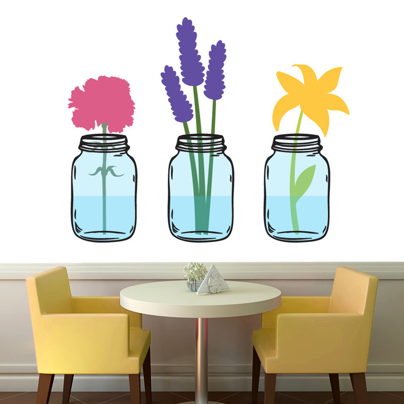 Décalcomanie murale à motif fleurs à pots mason, H 48 po x l 60 po