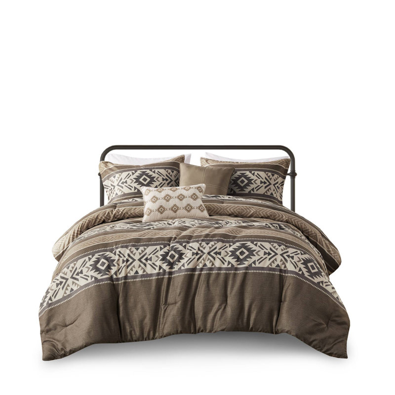 Mariposa 5 Piece Stripe Herringbone Comforter Set With Throw Pillows, Full/Queen Comforter + 2 Standard Pillow Shams