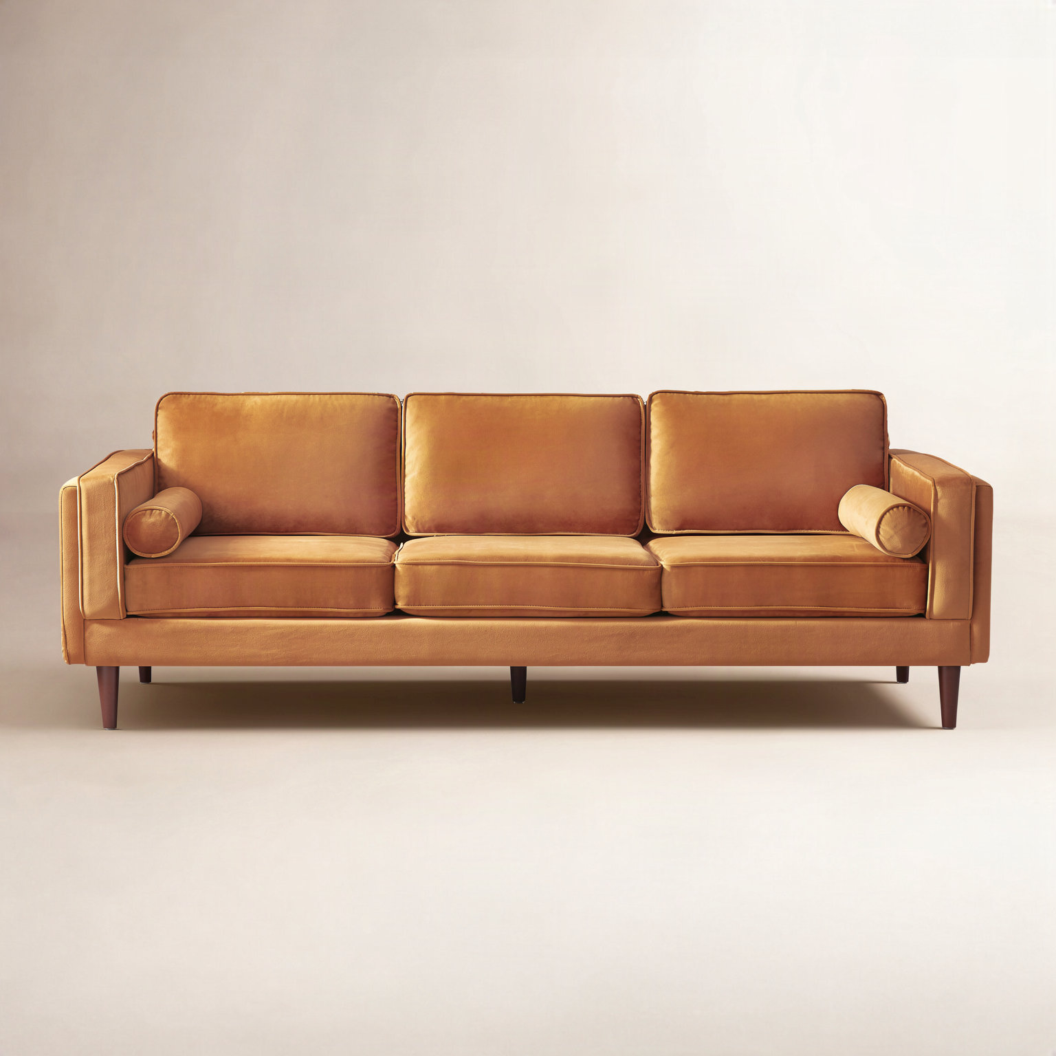 86" Velvet Sofa, Velvet Orange