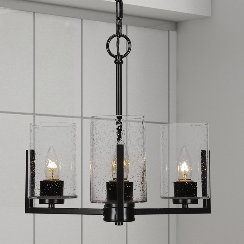 Atlas 3 Light Uplight Chandelier, Matte Black, Clear Bubble