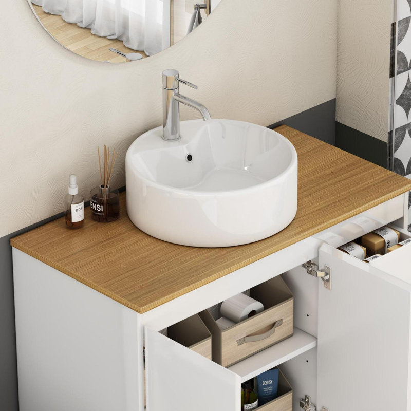 Lavabo vasque rond 15,7 po x 5,7 po avec finition blanc brillant