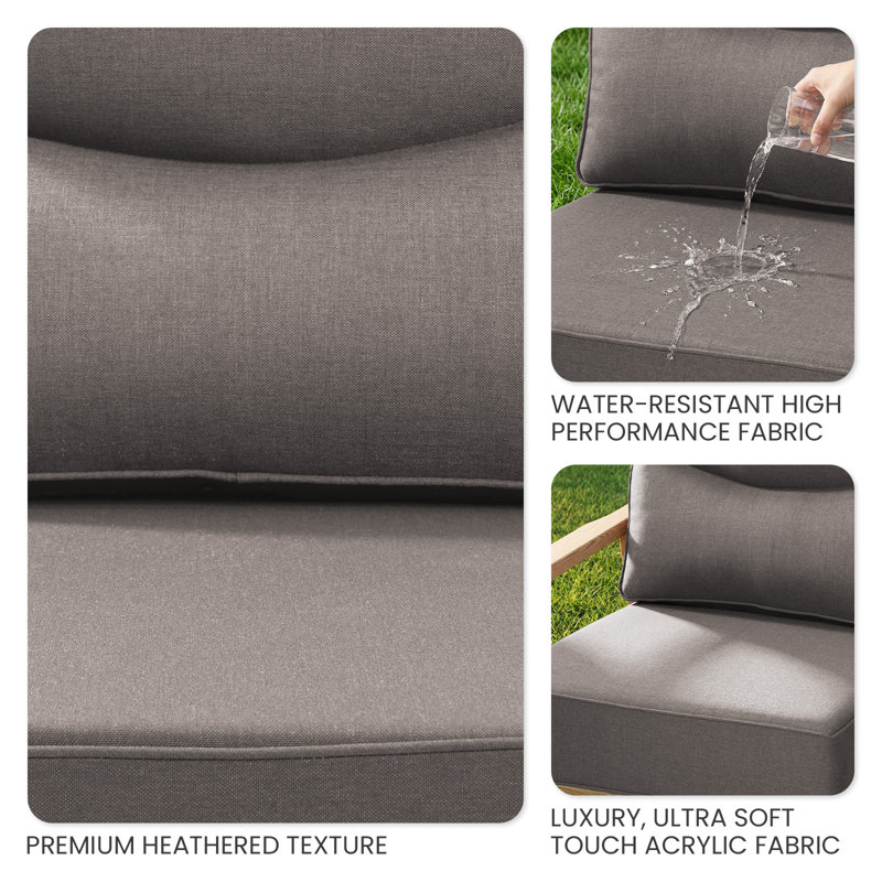Coussins de siège Allo Luxury Smile 24 x 22 x 6, coussin de siège profond en oléfine résistant à l'eau, 2 Set, Grey