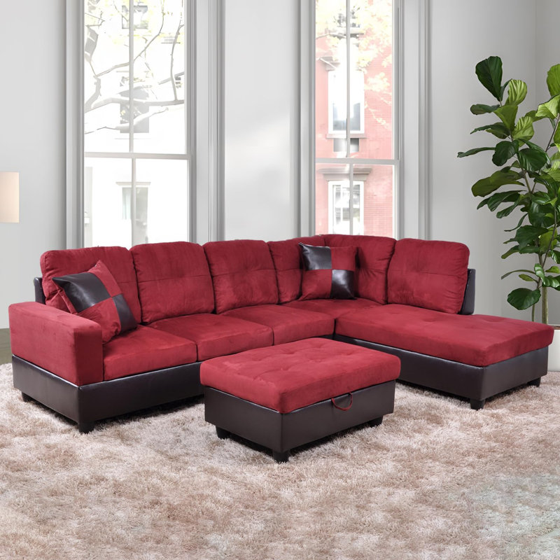 Canapé modulaire en flanelle 3 pièces, Rouge, Orienté à droite