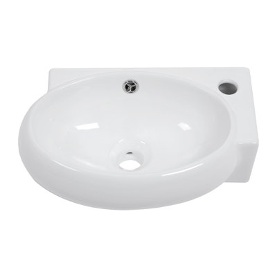 Lavabo de salle de bain mural en céramique ovale / rectangulaire blanc 16,5 "x l 11" avec trou de robinet droit et trop-plein