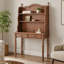 Bureau Marcell en bois d'hévéa de style Mid-Century avec tablette, deux tiroirs et étagères de rangement-134707169