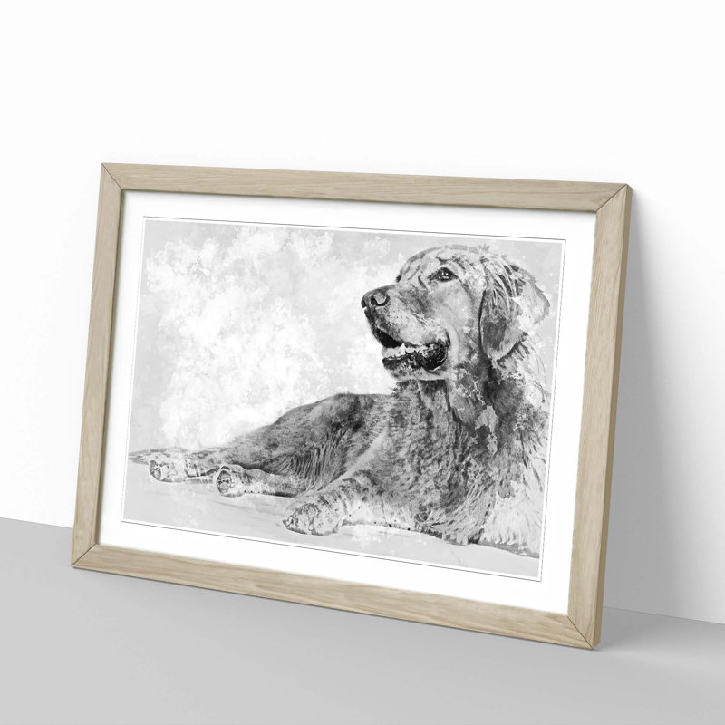 Golden Retriever in Abstract - Picture Frame Art Print, Oak Framed, 27cm H x 36cm W x 2cm D