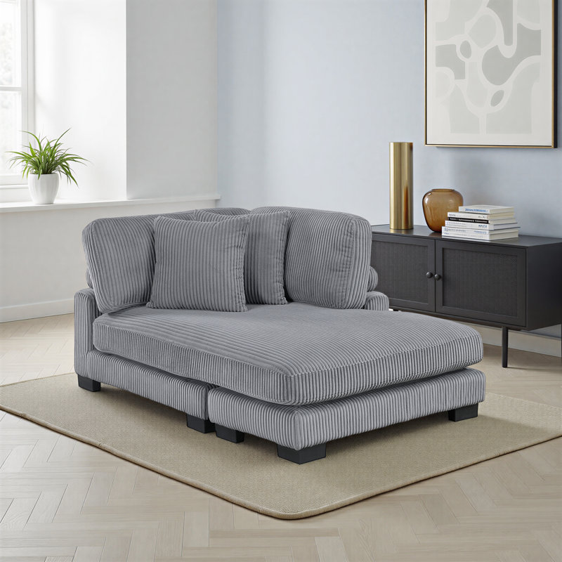 Brinsley 45" Modern & Contemporary Reversible Sofa Chaise with Elevated Channel Corduroy, Adjustable Backrests & Pocket Coil Comfort