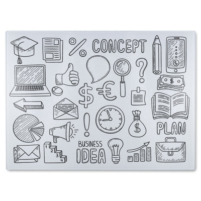 Business Doodles Glass Chopping Board