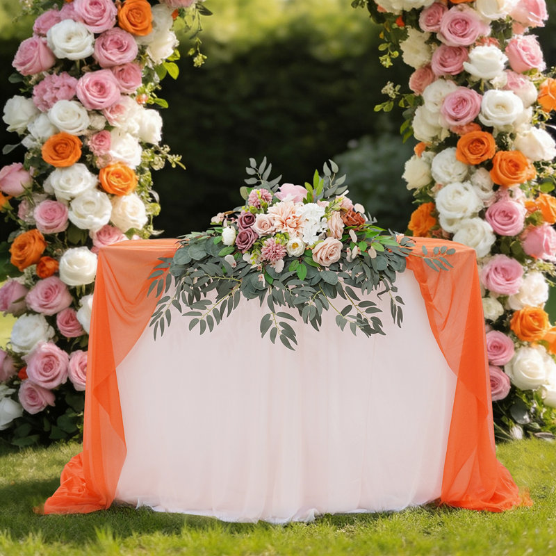 Artificial Flower With Tablecloth And Table Runner, Pink