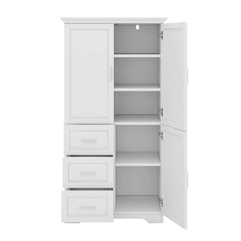 Grande armoire de rangement pour salle de bain avec 3 portes et 3 tiroirs, Blanc