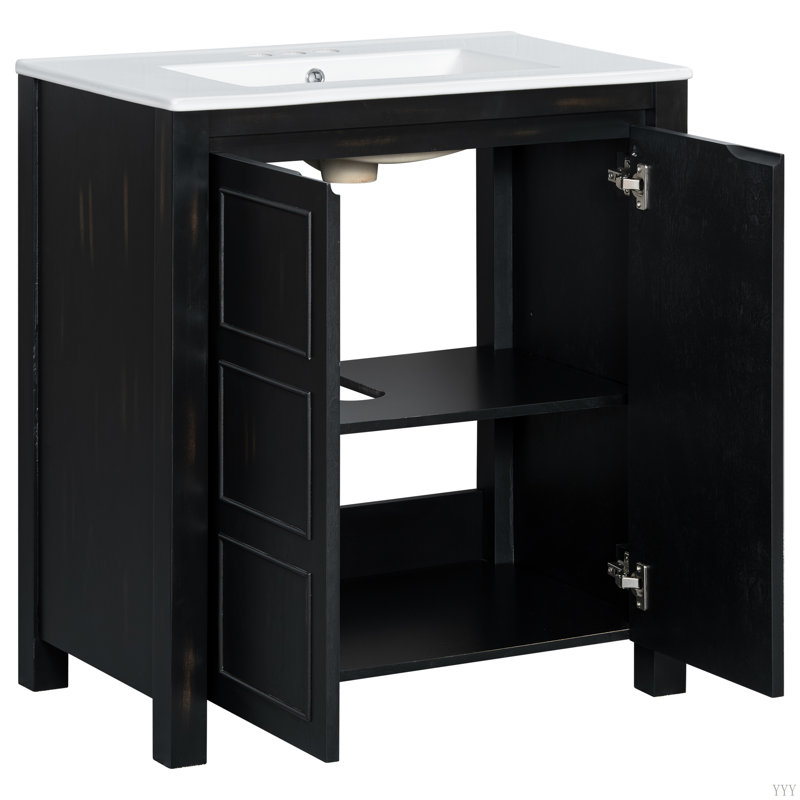 Bathroom Vanity with Ceramic Sink and Adjustable Shelf, Espresso