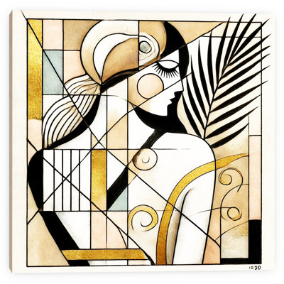 «Golden Harmony», art mural sur toile - Forme féminine en équilibre géométrique