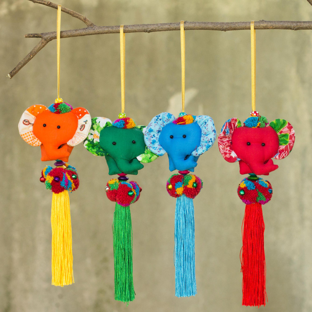 4 Piece Artisan Crafted Thai Elephant Hanging Figurine Ornament Set The Holiday Aisle®