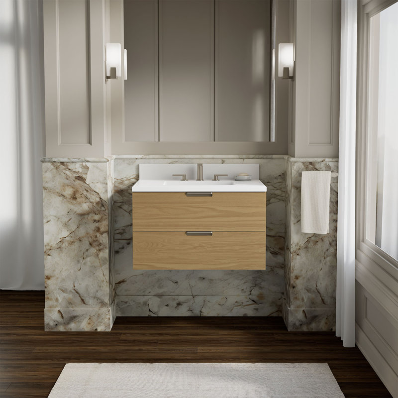 Armoire de salle de bain murale Maxstow avec lavabo et plateau en quartz, Chêne clair, 30"