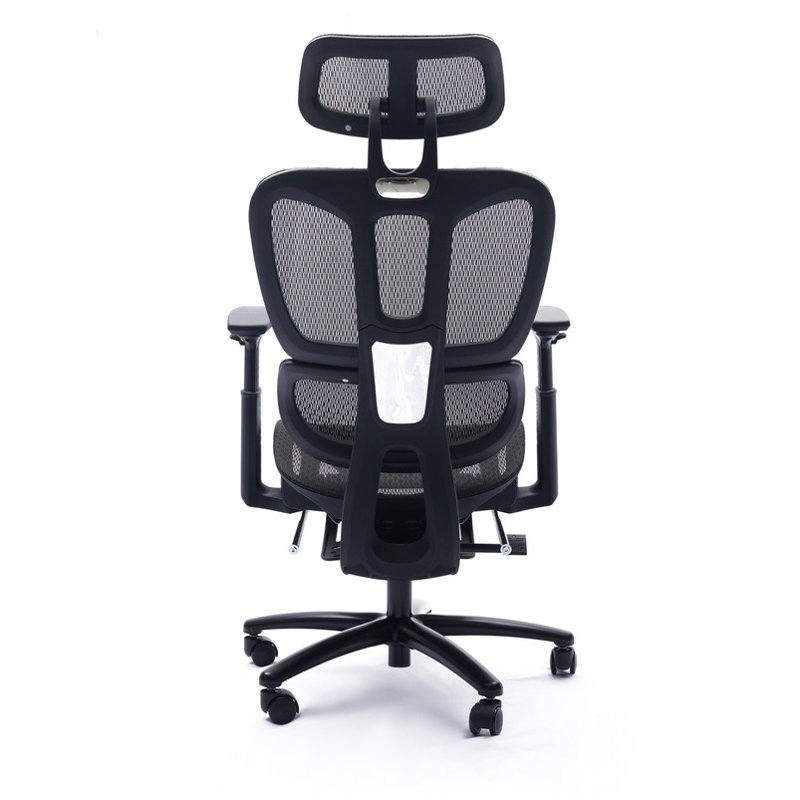 Chaise de bureau ergonomique réglable à dossier en filet avec appui-tête et repose-pieds, noir