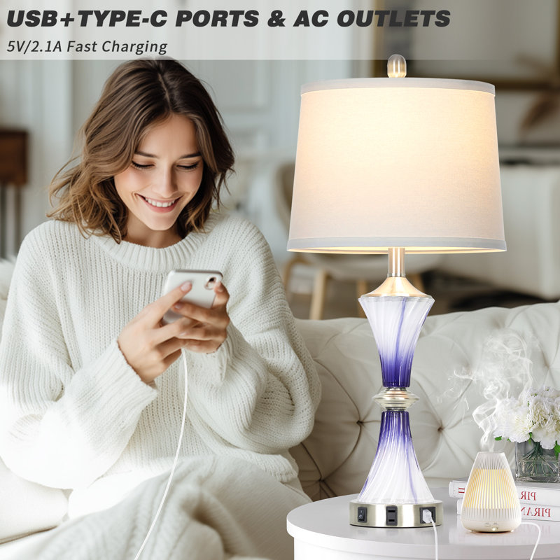 Gracelan 28" Glass USB Table Lamp, Bulbs Included, Chrome/Purple
