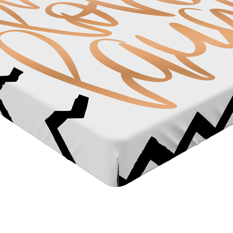 Ambesonne Live Laugh Love Fitted Sheet 2-Pack Chevron Art Black White and Peach, Twin Sheet Set