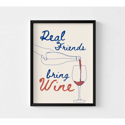 «Real Friends Wine Print»: art mural encadré pour bar personnel