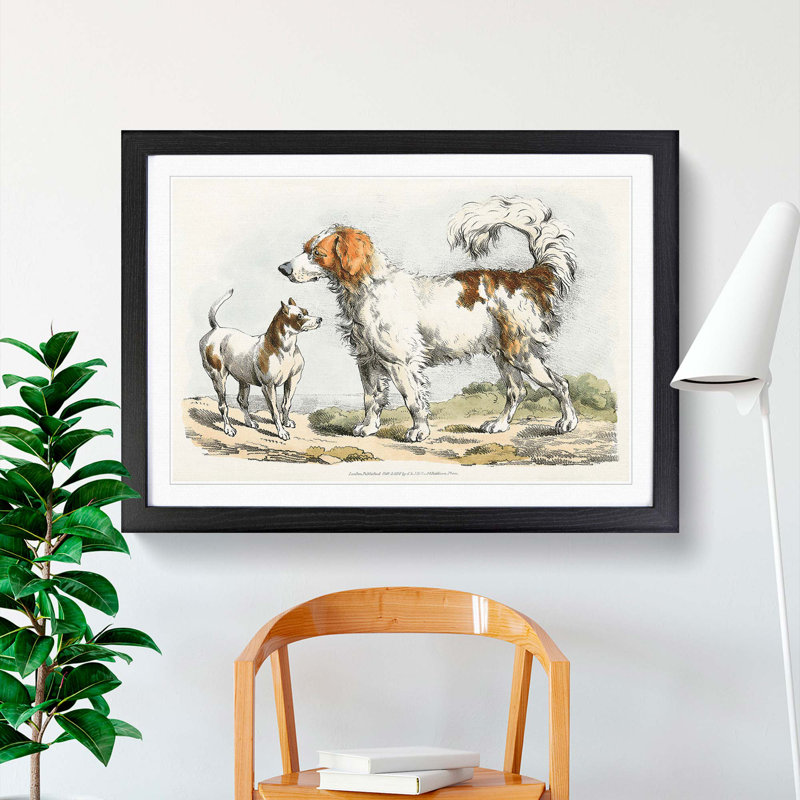 Two Hunting Dogs by Henry Alken - Picture Frame Painting Print, 48cm H x 65cm W x 2cm D, Black Framed