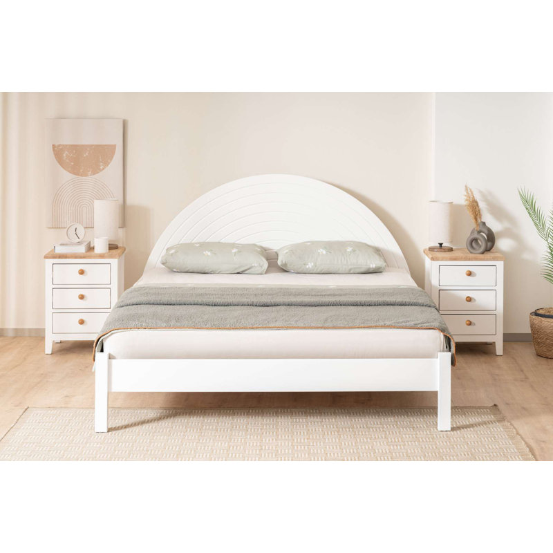 Modern Double Bedstead, Solid White Color, 63.0 x 79.0 inches | 100% Lacquer Painted MDF, Durable and Stylish Design | Perfect for Contemporary Bedrooms, Elegant and Space-Saving Solution
