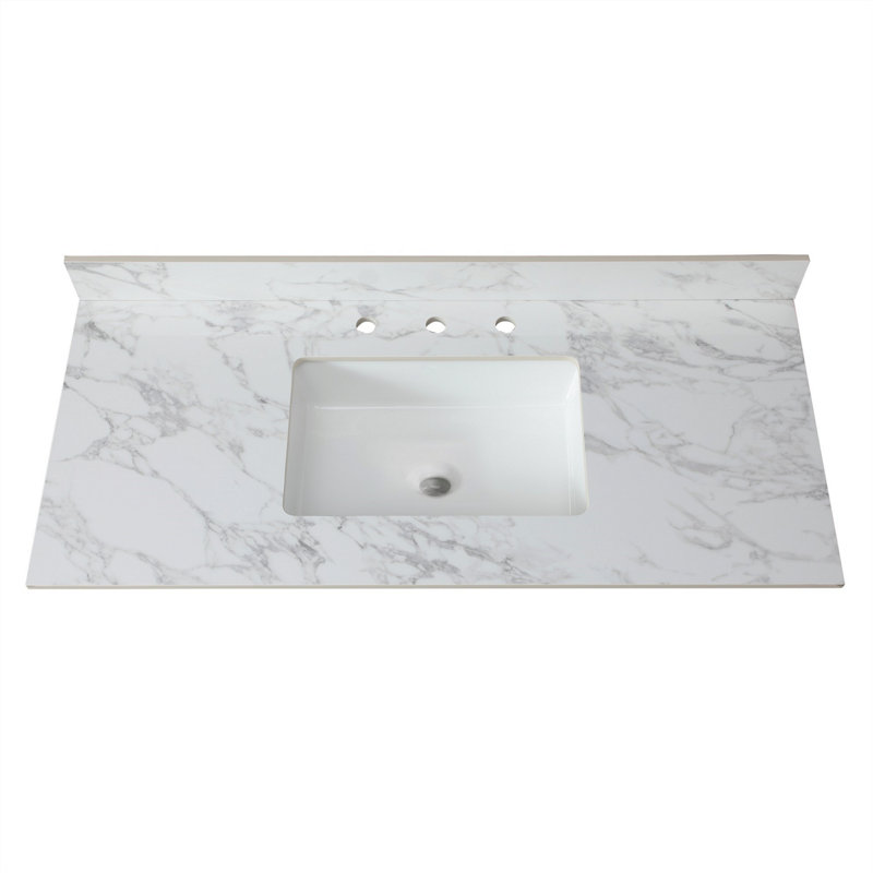 Plateau de meuble-lavabo avec lavabo rectangulaire encastré en céramique, trois trous de robinet pour la maison