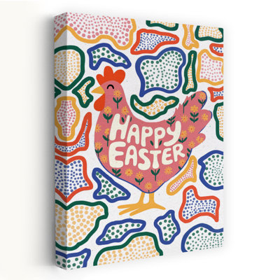 Happy Easter Chicken Abstract Colorful Whimsical Bird Animal Spring Wall Art Print 1 Piece Wrapped Canvas Wall Art