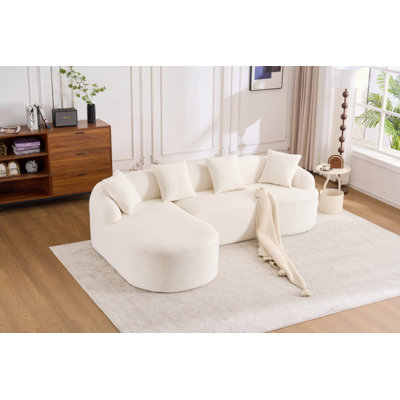 Combinaison de chaise longue avec canapé 3 places, tissu chenille grain de bois, canapé à compression pleine éponge, canapé combiné avec 4 coussins pour le salon / la maison / les appartements
