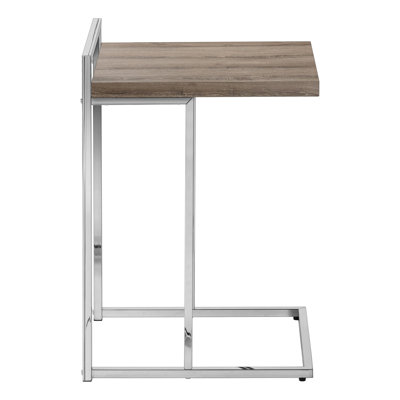 Dark Taupe Wood-Look C-Shaped Accent Table - Thick Wide Top & Chrome Handle (Slide-Under)