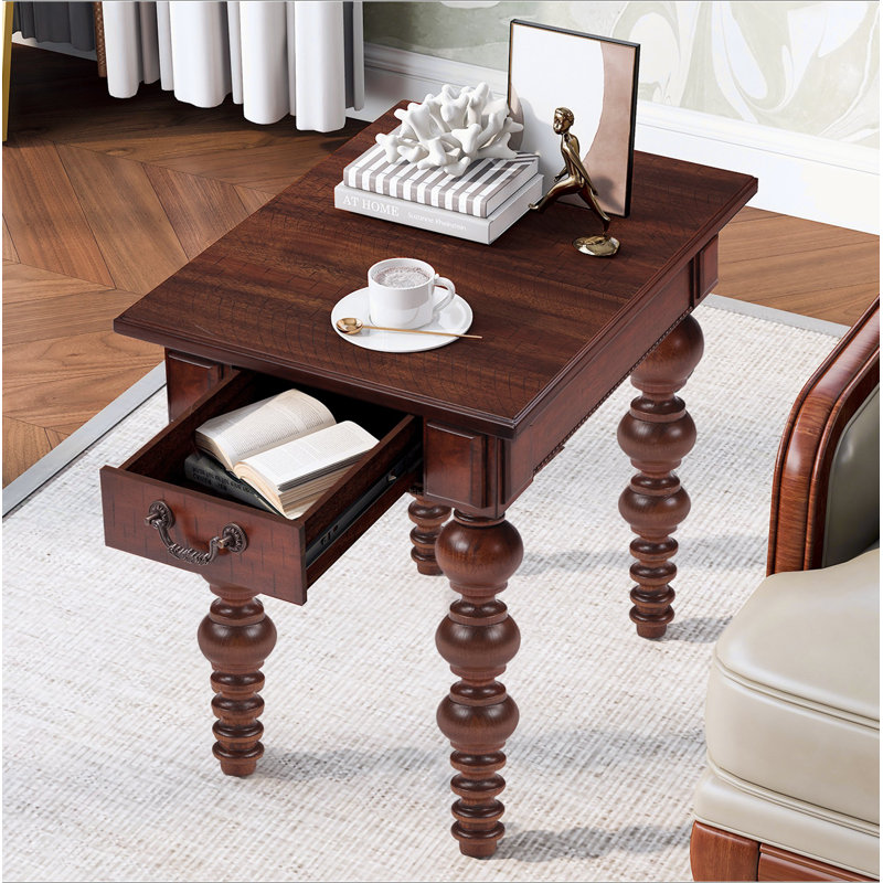 Table de bout en bois massif avec tiroir, table de bout étroite et facile à assembler pour le salon