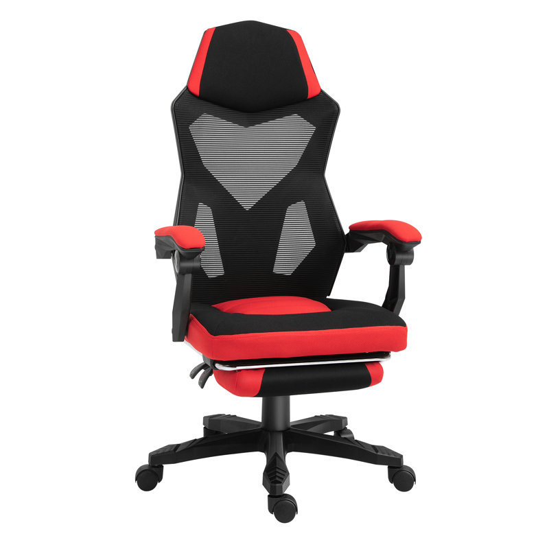 Vinsetto Ergonomic Home Office Chair High Back Armchair Computer Desk Recliner With Footrest, Mesh Back, Lumbar Support And Wheels, Red