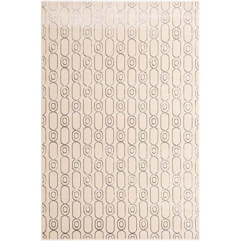 Tapis contemporain blanc et argenté Vincente, Rectangle 6 pi 1 po x 9 pi