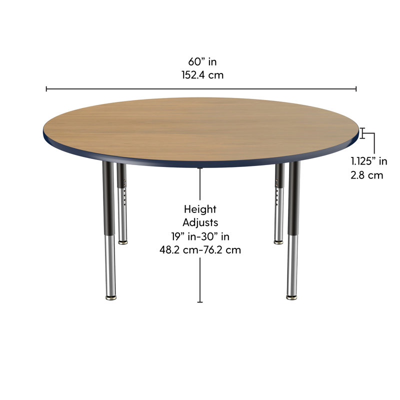 Table ronde à hauteur réglable, H 24 po x L 60 po x l 60 po, Chêne Pasadena / bleu marine / noir, Super