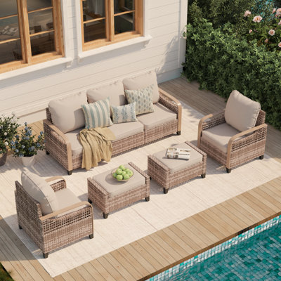 Corion 5 - Person Patio Furniture Set With Chairs,Outdoor Sectional Seating Group With Ottomans, All Weather Sofa Conversation Set With Ottomans And Cushions