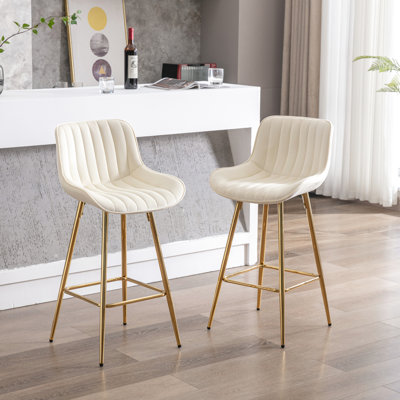 De 2 tabourets de comptoir de 26 po en velours crème avec pieds dorés et repose-pieds