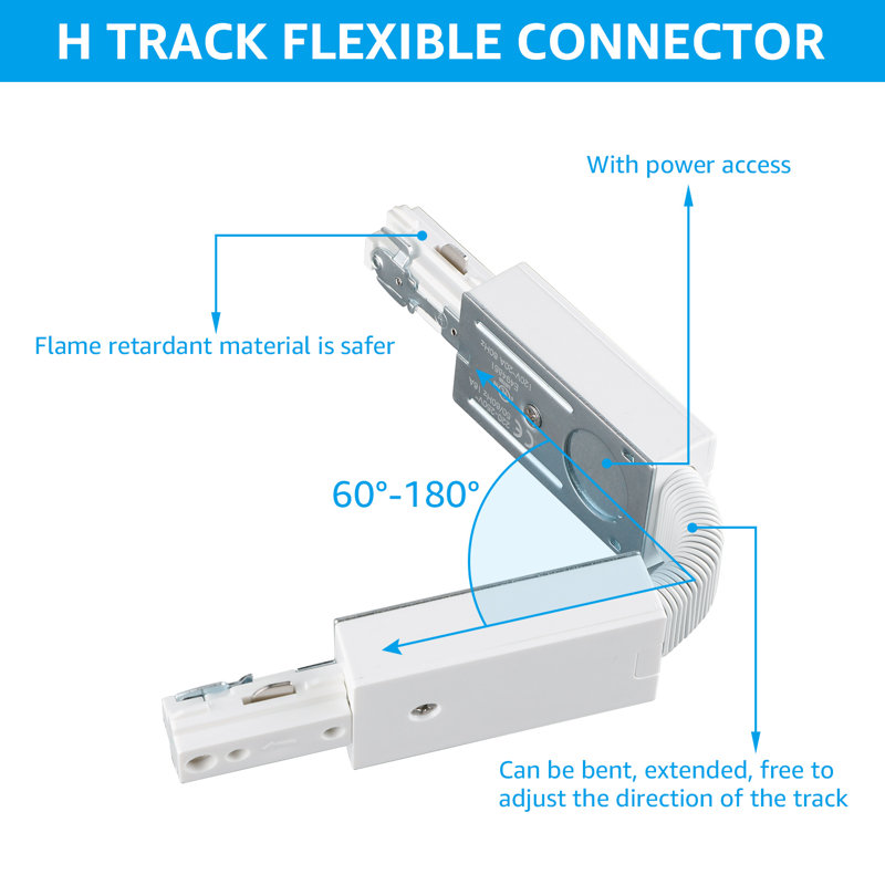 Vectis H Track Flexible Connector, Single Circuit Track Accessory, White