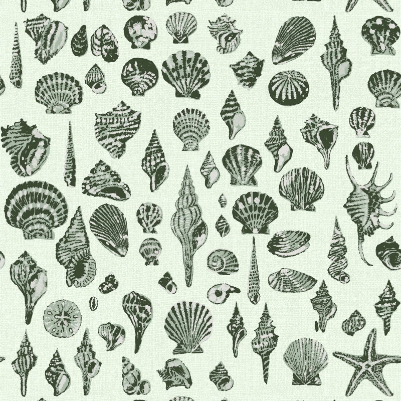 Lowcountry Love Shells Marsh Breeze Wallpaper by Megan Molten, Green, Faux Grasscloth