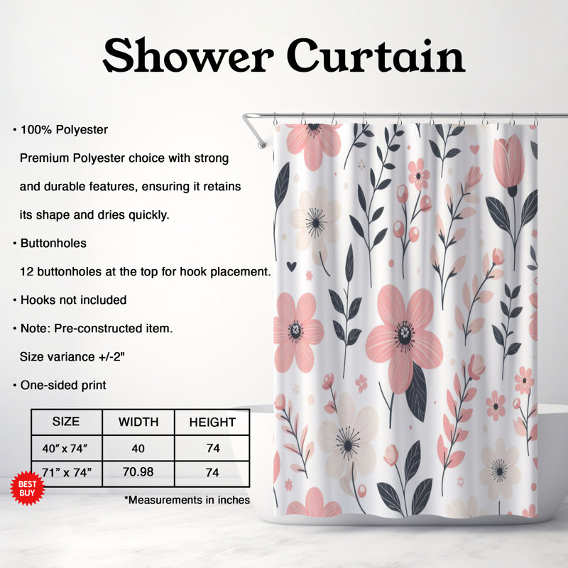 Rideau de douche Boho Field Flowers - 1 pièce, H 74 po x l 71 po