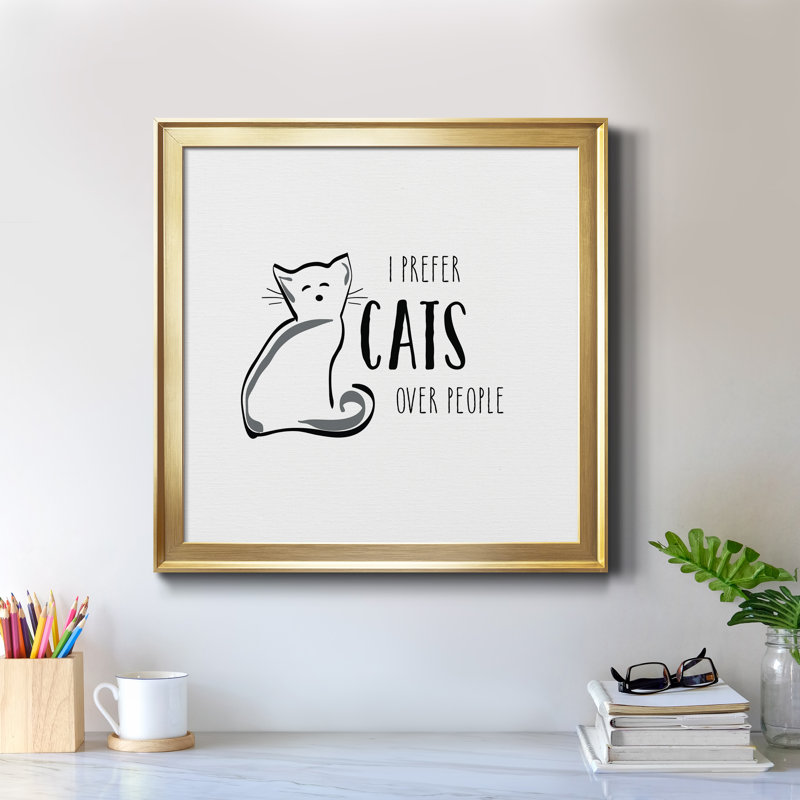" Cats Over People ", 17.5" H x 17.5" W x 1.5" D, Gold Framed