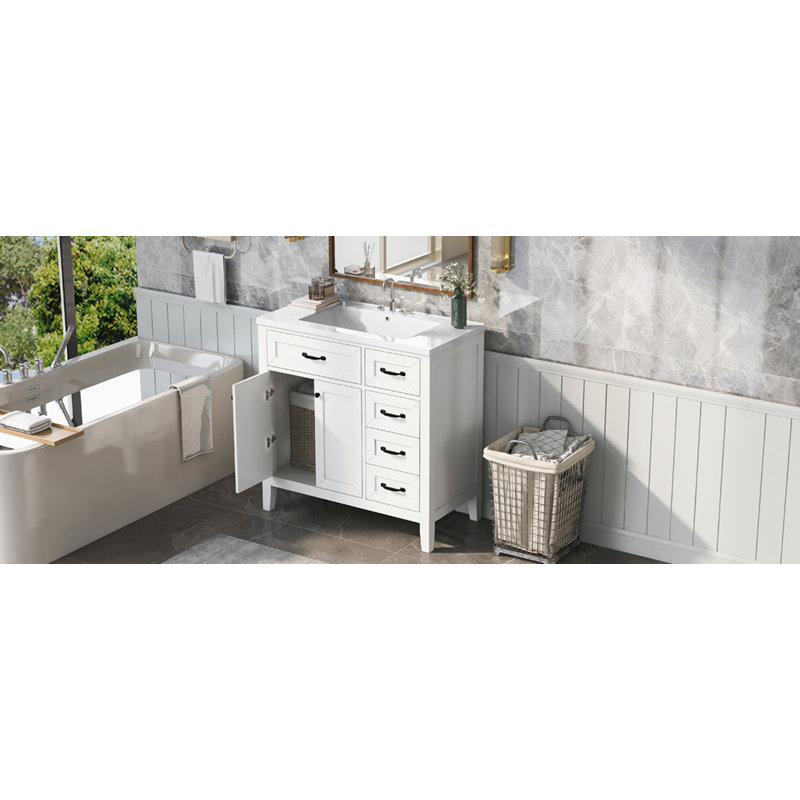 Meuble-lavabo 36 po avec lavabo, Noir, Blanc