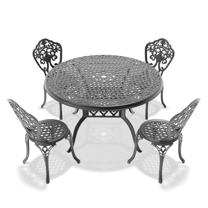 5-Piece Set Of All-Weather Cast Aluminum Dining Furniture Set With Black Frame, 4