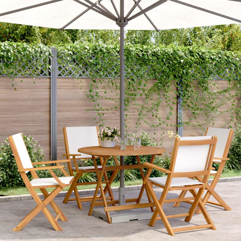 4 - Person Acacia Wood Patio Dining Set with Round Table, Cream White