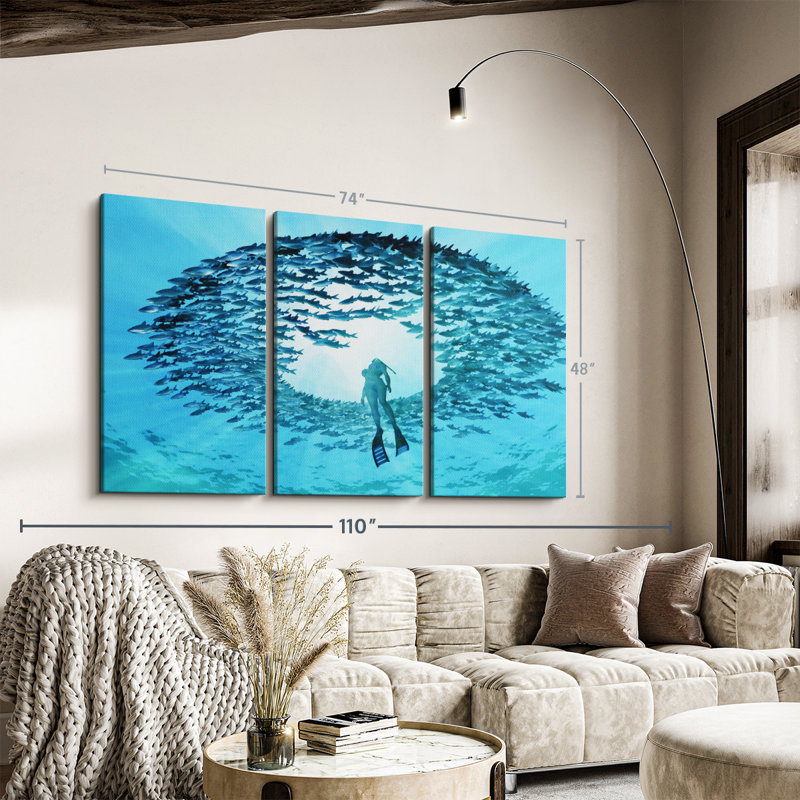 «Diving With Fishes» sur toile, H 48 po x l 74 po